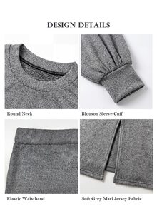 ELLERISSA Dark Grey Marl Round Neck Drop Shoulder Balloon Sleeve Oversized Sweater And Pencil Maxi Skirt 2 Piece Fall Set - Dark Grey - View 7