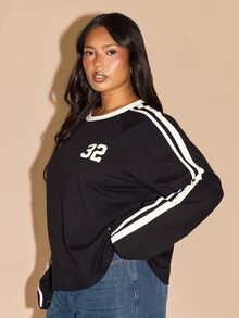FASHION SZN PLUS SIZE SIDE STRIPE DETAIL LONG SLEEVE TOP - Black - View 3