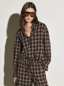 KSTM Plaid Co-Ord Set Oversized Button-Up Collared Shirt And Tapered Jogger Pants With Elastic Ankles And Drawstring Waist - Multicolor - View 3