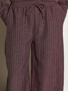 KSTM Pinstripe Co-Ord Set Oversized Button-Up Collared Shirt And Tapered Jogger Pants Two Pieces Matching Lounge Outfit - Burgundy - View 6