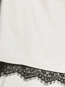 KSTM Satin Sleeveless Blouse With Black Lace Trim Hem Crew Neck Back Keyhole Elegant Evening Top Party - Beige - View 5