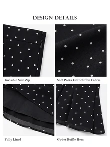 ELLERISSA Black And White Polka Dot Sheer Godet Chiffon Midi Skirt - Black - View 7