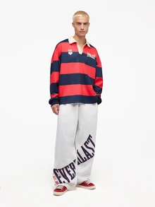 EVERLAST SUMWON Wide Leg Fleece Sweatpants With Bold Oversized Logo Leg Print Drawstring Waist Casual Streetwear Lounge Pants - Light Grey - View 4