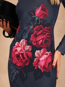 Dancing Leopard Print Fitted High Neck Long Dress, Special Occasion Wear - Multicolor - View 4
