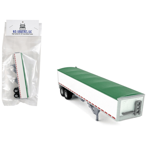 Covered Grain Trailer White With Green Tarp 1/87 (HO) Scale Plastic Model Car By HO Logistics