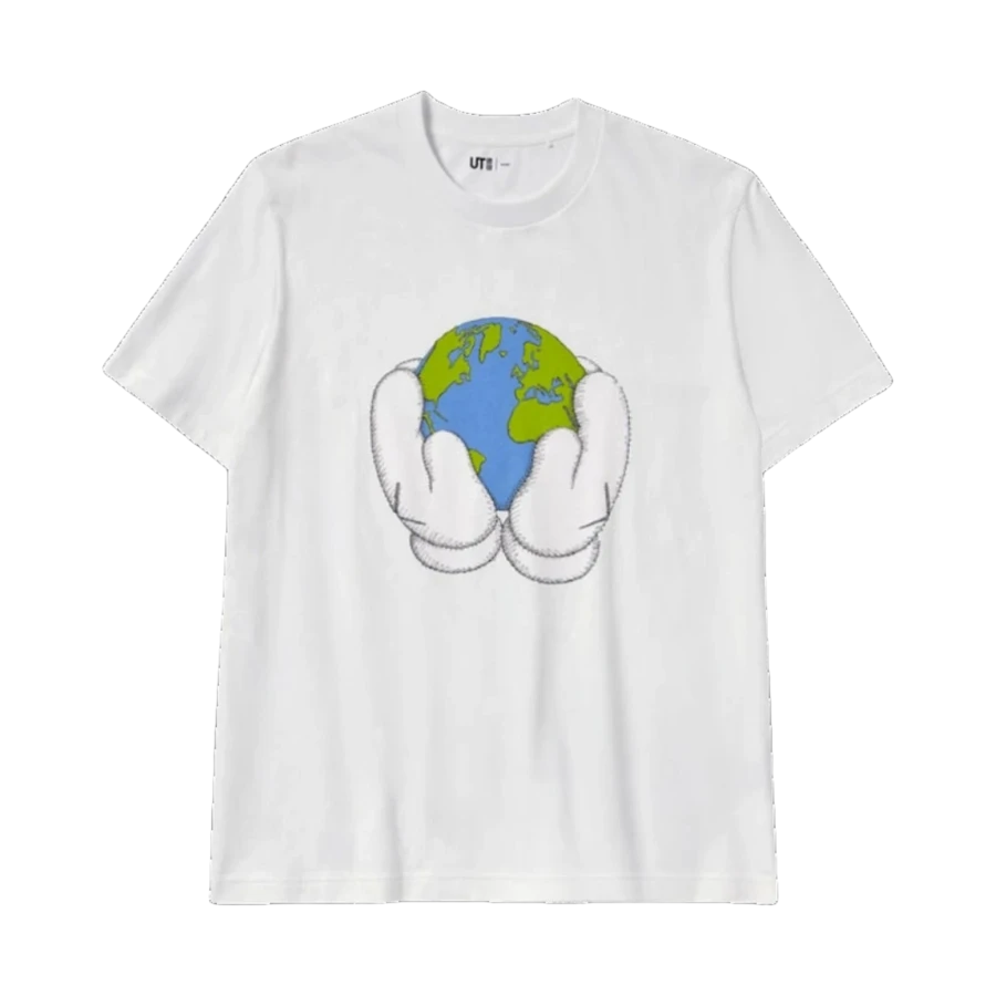Uniqlo Spring-Summer New Arrival | Women's PEACE FOR ALL X KAWS Graphic T-Shirt | White | 100% Cotton | Breathable | Charity Edition | Iconic Companion Print | Casual Daily Streetwear | 457869 - Spring Must-Have For Women - Best Women's Casual Wear - Everyday Layering Essential - Perfect Gift For Her - White - View 1