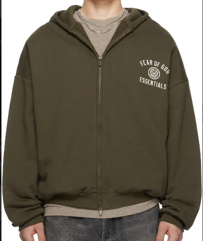 FOG ESSENTIALS 厚抓绒全拉链连帽衫，192HO246245F，（棕色）L - 棕色 - 查看 1