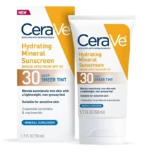 CeraVe 保湿矿物防晒霜广谱 SPF30 透明色调，适用于面部深层 1.7 盎司/50 毫升 生日、毕业典礼、派对、旅行、露营、户外、学校、校园旅行、节日、夏季秋季 - 彩色 - 查看 6