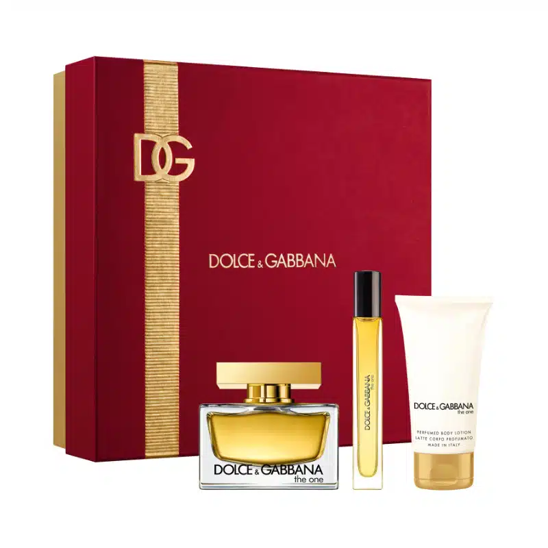 The One 2 Pcs Set For Women (EDP 75ml+Body Lotion 50ml+Travel Spray 10ml) ME 2.5oz/75ml+0.33oz/10ml+1.7oz/50ml