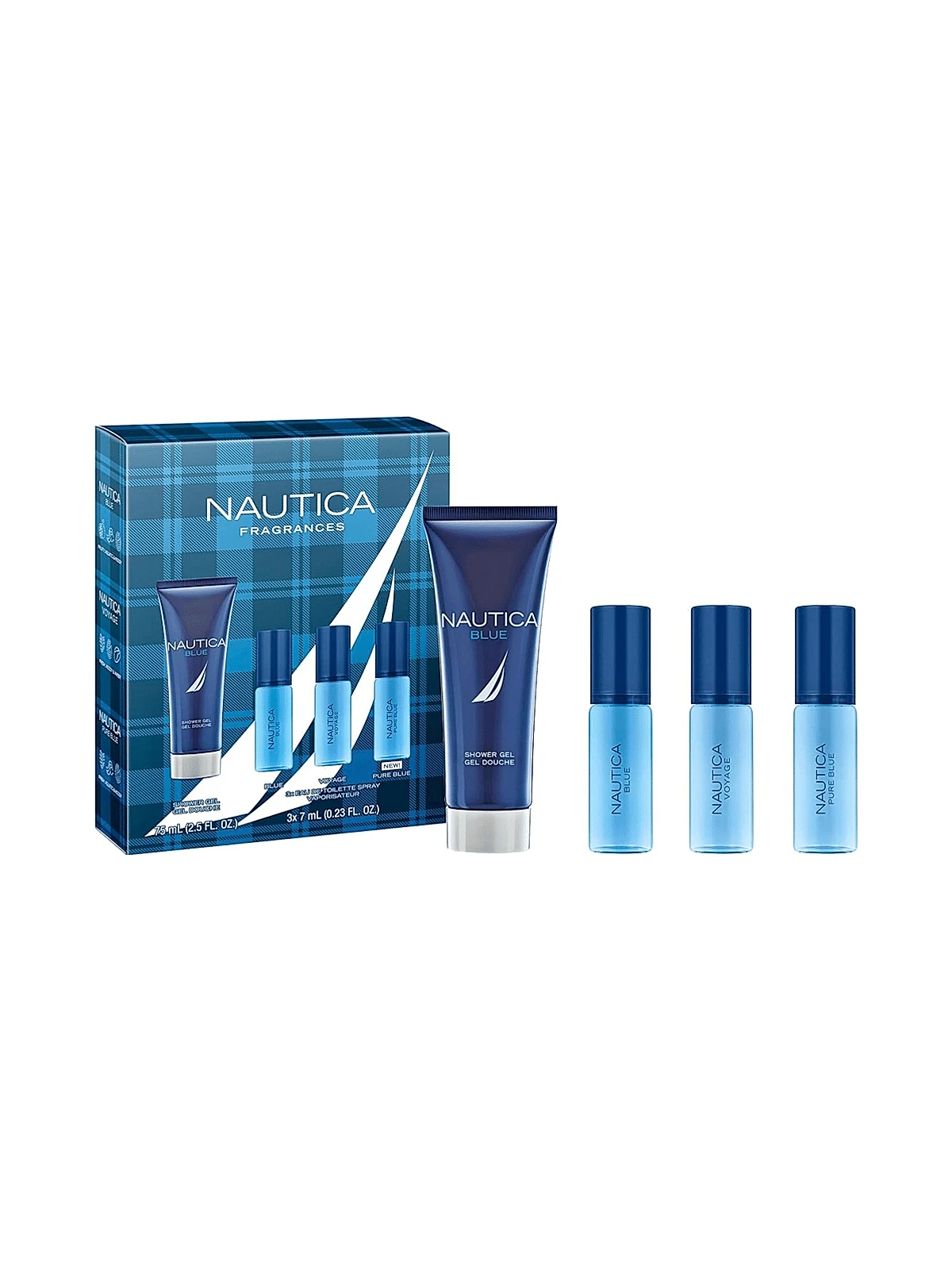 Nautica Fragrances 4 件套礼品套装...套装包括:Nautica Blue 2.5 盎司沐浴露...Nautica Blue 0.23 盎司淡香水喷雾...Nautica Voyage 0.23 盎司淡香水喷雾...Nautica Pure Blue 0.23 盎司淡香水喷雾 - 彩色 - 查看 1
