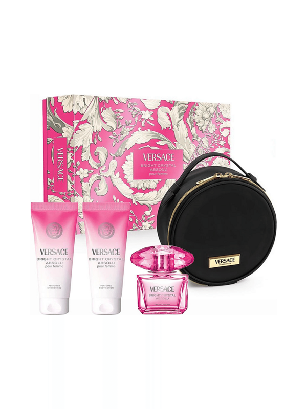 Versace Bright Crystal Absolu 4 Pcs Set For Women (EDP 3oz+Shower Gel 3.4oz+Body Lotion 3.4oz+Makeup Case) 3oz/90ml+3.4oz/100ml*2+Makeup Case - Perfume Long Lasting Girlfriend Wife Mother Friend Bedroom Decor Birthday Graduation Party Travel Camping Outdoors School Campus Trip Festivals Anniversary Office Gift
