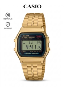 Casio Đồng hồ nữ  Collection A159WGEA, Đen/Vàng, 36.8 x 33.2 x 8.2 mm, Dây đeo kim loại - Black/Gold - Xem 1