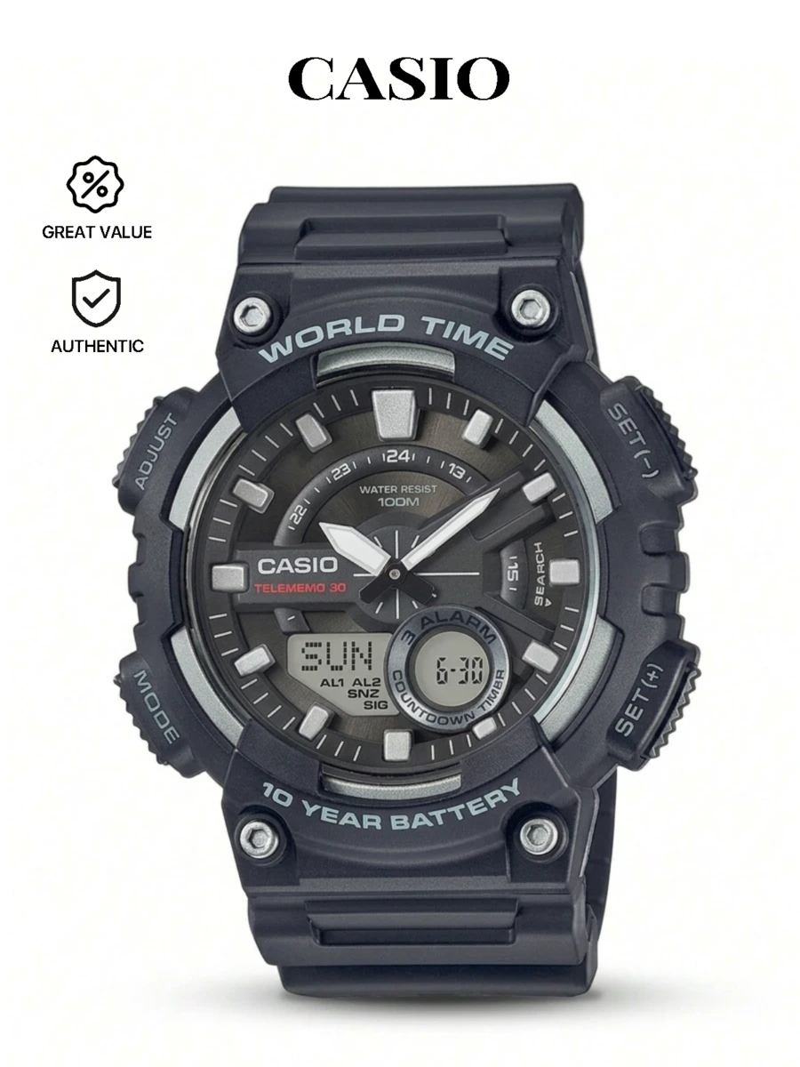 Casio 男士电子表，适合日常佩戴，可作为礼物送给男朋友 - 黑色 - 查看 1