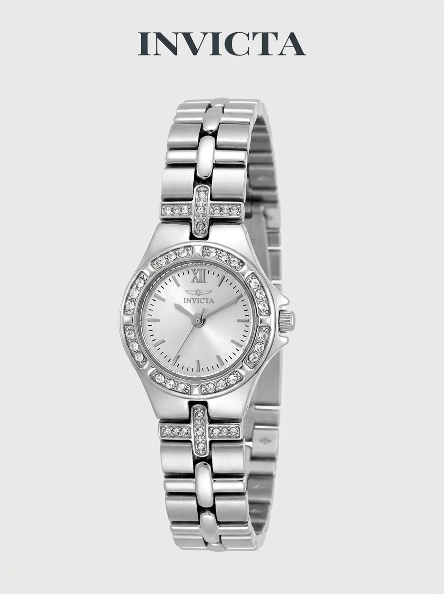 Invicta Authentic Women's Quartz Watch 843836001328 Silver Stainless Steel Bracelet Waterproof 3-Hand Analog Timepiece - Summer Vacation Essential Best Everyday Watch Memorial Day Weekend