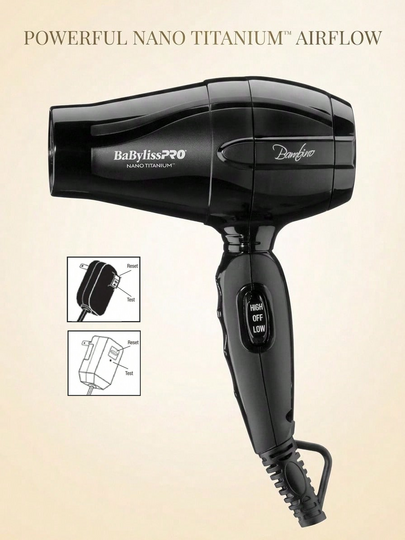 babyliss Secador de pelo compacto Nano Titanium Bambino 1 pieza – Secador de pelo, portátil, para viajeros frecuentes, negro, Nano Titanium, adecuado para llevar en el equipaje de mano