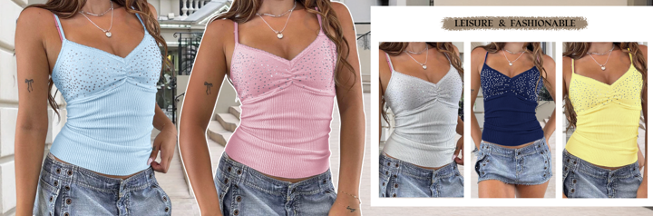 Just Masa Women s Vest Summer Y2K Sexy Slim Young Hot V Neck Sequined Wool Suspender p 58548768