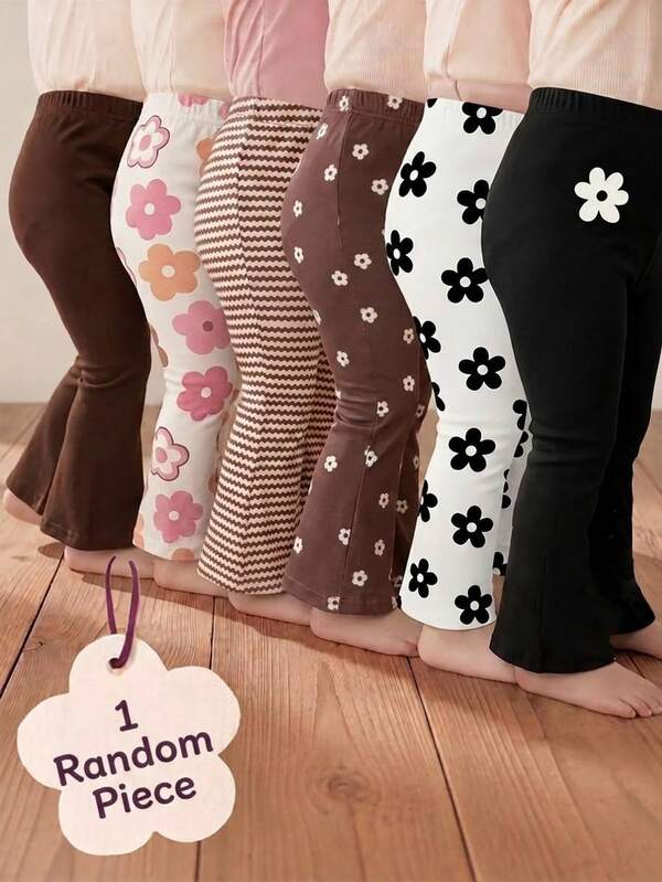 Souflis Souflis 1 pieza Caja sorpresa oculta aleatoria para niña, pantalones acampanados casuales versátiles suaves y lindos con estampado floral, flores, rayas y color marrón sólido, de alto valor, adecuados para primavera/verano para juegos en interiores o exteriores, dulces, frescos y lindos, pantalones acampanados largos cómodos