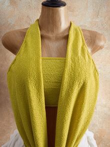 Zolique Women's Pastal Summer Sexy Chic Holiday Vacation Halter Neck Top,Ruched Texture Fabric,Draped Front Open Back Built-In Cami Cropped Golf - Yellow - View 9