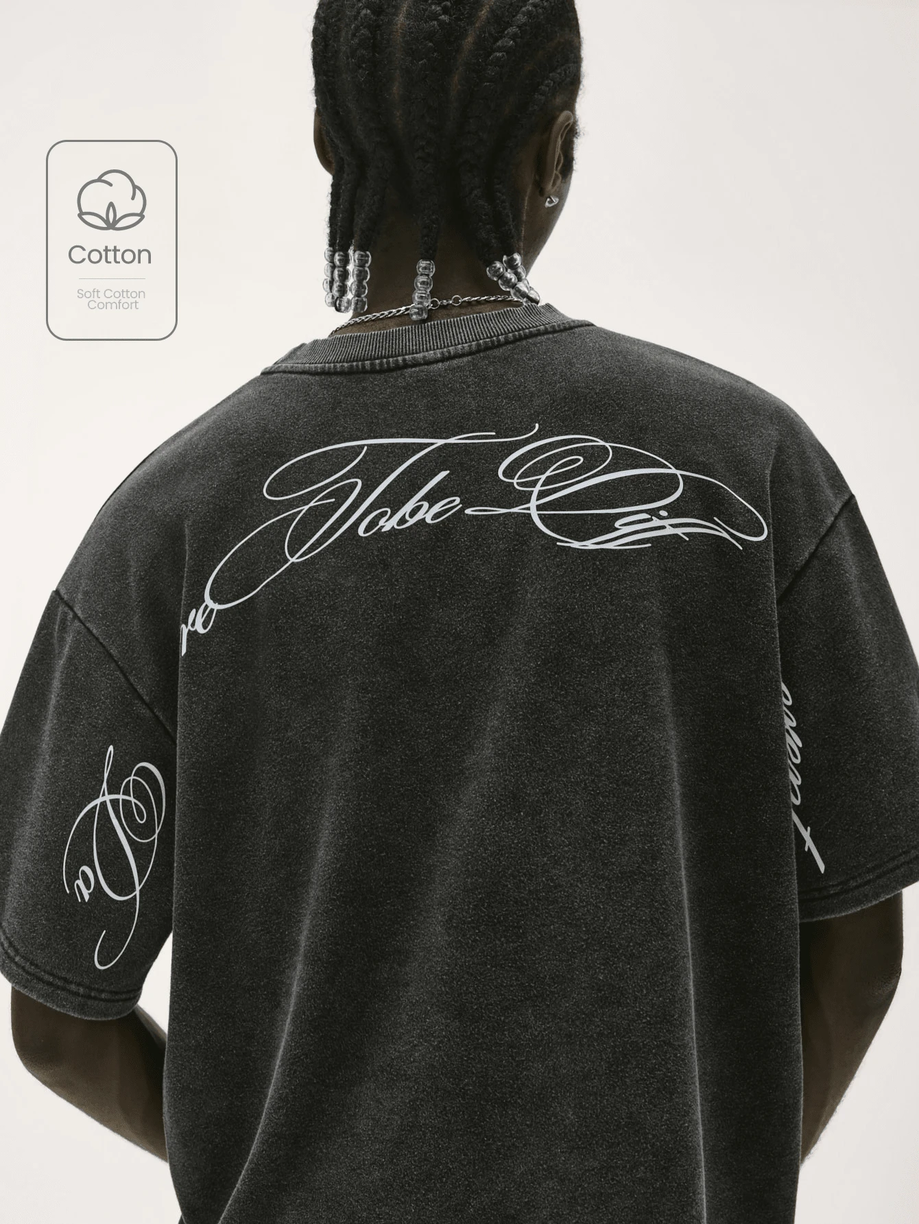 Baseblock Kaos Lengan Pendek Pria dengan Grafis Huruf - Hitam - View 1