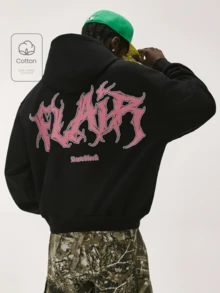 Baseblock Men's Gothic Letter Print Hoodie, Black Y2K Style Double-Sided Print Pullover Sweatshirt, Vintage Street Casual Long Sleeve Top, Suitable For Spring/Summer, Rave, Festival, Concert And Outdoor Wear - Multicolor - View 1