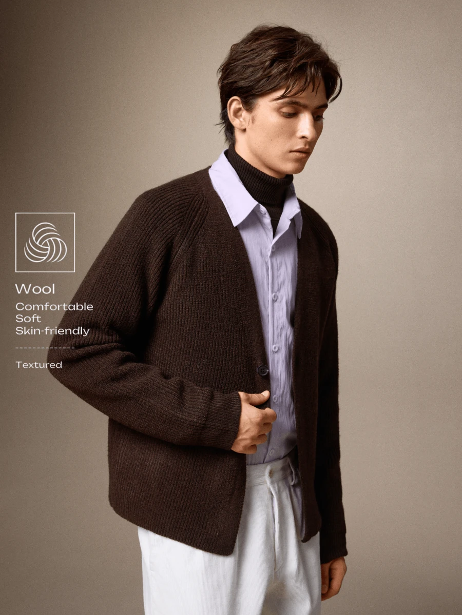Calmiston New Autumn/Winter Style Wool Cardigan With Wide Shoulder Sleeves. Suitable For Outings, Formal Dinners, Parties, And Versatile Fashion Wear. - Brown - View 1