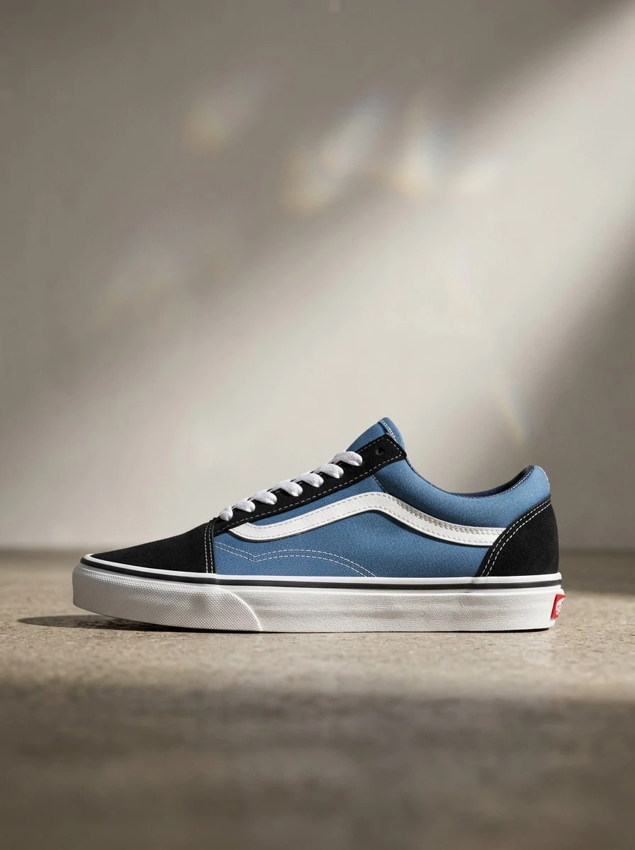 Vans Old Skool 女士休闲鞋,轻便缓震透气舒适,厚底设计,亲肤麂皮棉材质,适合日常、健身、通勤、下班后休闲旅行等场合穿着。VN000D3HNVY - 海軍 - 查看 1