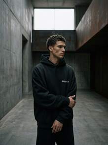 Essentials Áo hoodie nam chui đầu thường ngày dạo phố Fce ấm áp vừa vặn dài tay bo gân màu đen trơn logo hàng ngày thu đông XXS-2XL 192HO246250F - đen - Xem 3