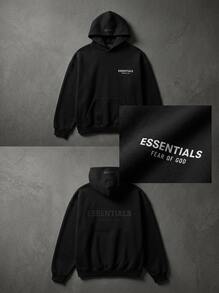 Essentials Áo hoodie nam chui đầu thường ngày dạo phố Fce ấm áp vừa vặn dài tay bo gân màu đen trơn logo hàng ngày thu đông XXS-2XL 192HO246250F - đen - Xem 4