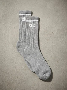Alo Yoga 男女通用运动袜 吸汗透气保暖 装饰百搭纯色logo 弹性好 易洗速干 运动户外跑步瑜伽日常上学 男女通用灰色 A0357U-GREY - 灰色 - 查看 1