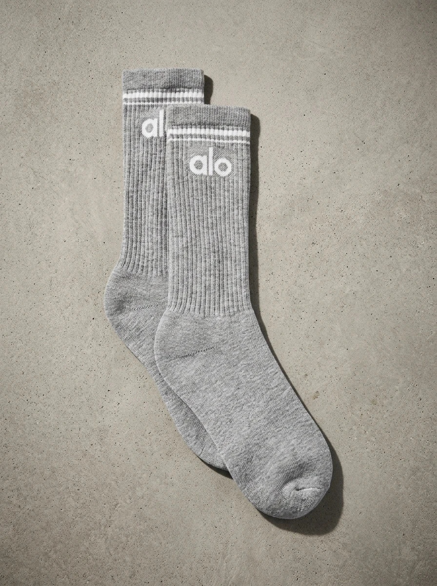 Alo Yoga 男女通用运动袜 吸汗透气保暖 装饰百搭纯色logo 弹性好 易洗速干 运动户外跑步瑜伽日常上学 男女通用灰色 A0357U-GREY - 灰色 - 查看 1