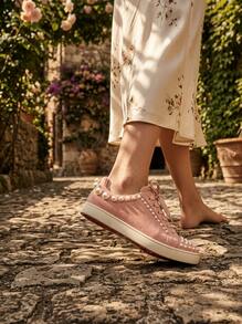 Stuart Weitzman Women's Faux Pearl Decor Casual Flat Athletic Sneakers - Rose Water Color - View 8