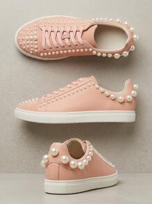 Stuart Weitzman Women's Faux Pearl Decor Casual Flat Athletic Sneakers - Rose Water Color - View 4