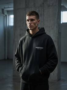 Essentials Áo hoodie nam chui đầu thường ngày dạo phố Fce ấm áp vừa vặn dài tay bo gân màu đen trơn logo hàng ngày thu đông XXS-2XL 192HO246250F - đen - Xem 5