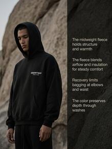 Essentials Áo hoodie nam chui đầu thường ngày dạo phố Fce ấm áp vừa vặn dài tay bo gân màu đen trơn logo hàng ngày thu đông XXS-2XL 192HO246250F - đen - Xem 2