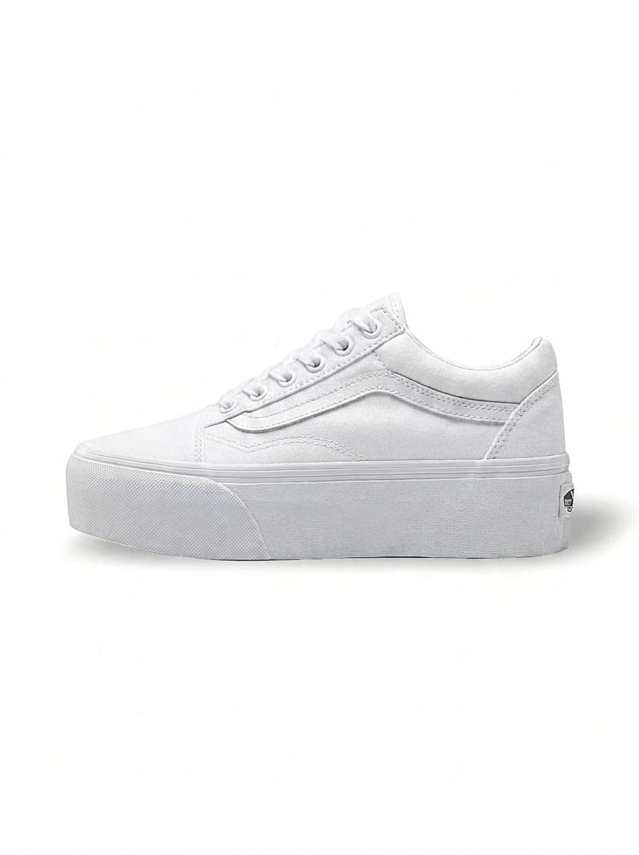 Vans Old Skool Stackform 女式休闲运动鞋 透气缓震 轻便 厚底 标志百搭 通勤 日常穿着 白色 VN0A7Q5MW001 - 白色 - 查看 1