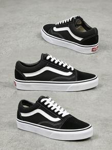 Vans Old Skool 女士休闲鞋，轻便缓震透气舒适，厚底设计，饰有品牌标志，亲肤百搭，撞色拼接，适合日常、健身、通勤、下班后休闲旅行、约会等场合，黑色 VN000D3HY28 - 黑色 - 查看 4