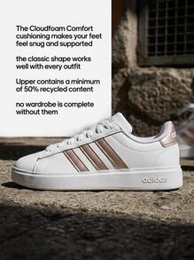 Adidas Grand Court 女士休闲鞋 轻便缓震透气舒适厚底logo亲肤百搭日常健身通勤下班休闲旅行约会 白色 GW9215 - 白色 - 查看 2