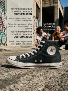 Converse Chuck Taylor All Star Hi Sneakers Casual Shoes High-Top Lace-Up Ankle Support Canvas Breathable Durable Classic Style Daily Street Gym Travel Unisex Black M9160 - black - View 2