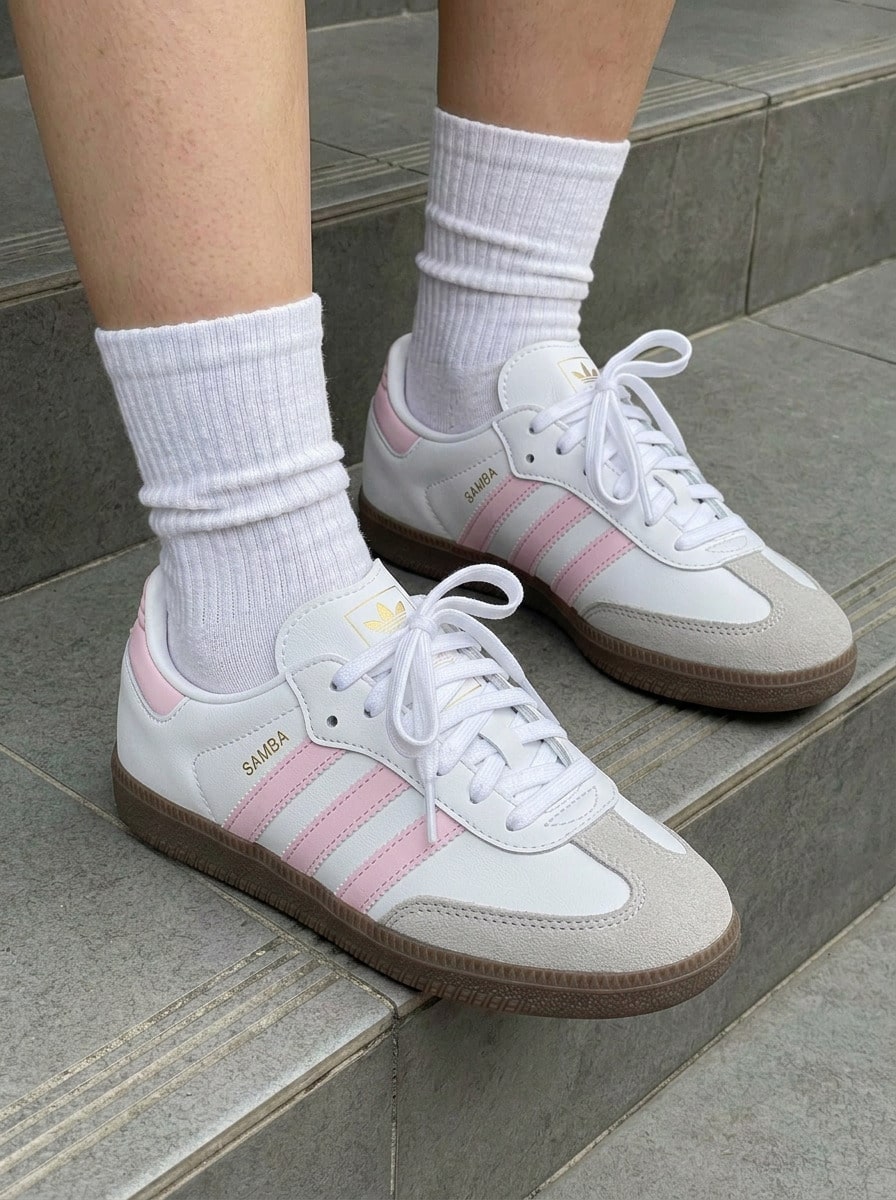 Adidas Samba Teen Sneakers Classic Retro Comfortable Travel Training Street Style White JQ2849 - 雲白/透明粉紅/膠狀 - 查看 1