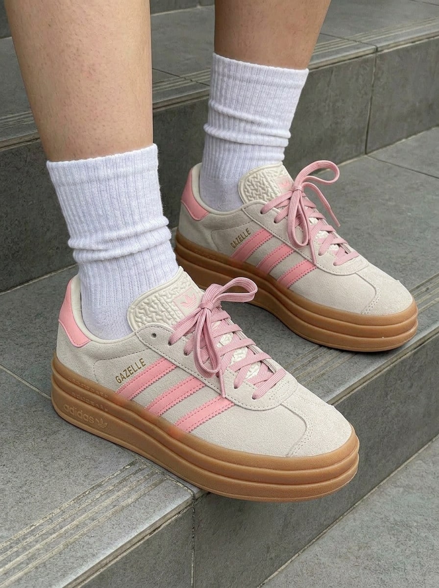 Adidas Gazelle Kids Sneakers Beige/Semi Pink/Cream White JQ7409 - 米色/半粉紅色/奶油白 - 查看 1