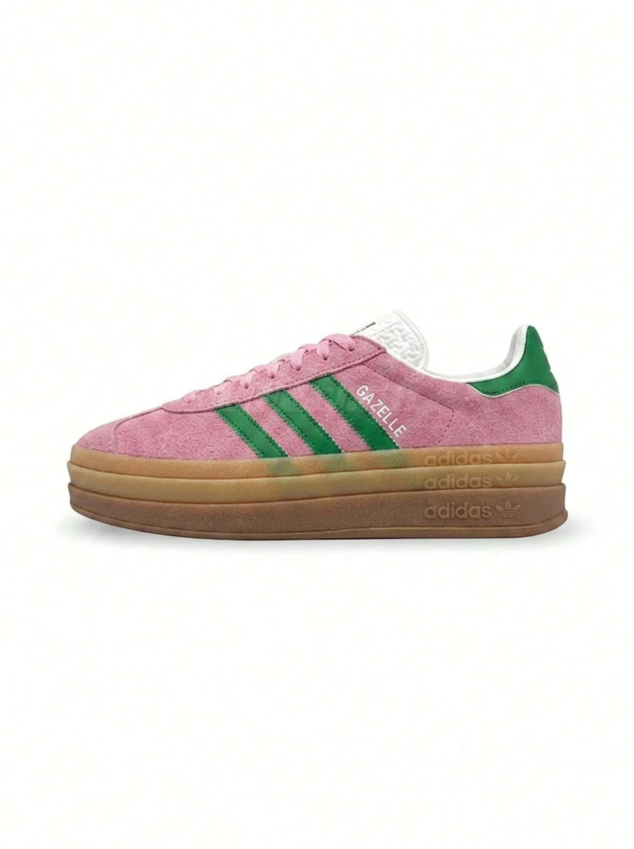 Adidas Gazelle 女款運動鞋 支撐性佳 柔軟彈性 休閒健身 黑色 IE0420 - 粉色/綠色 - 查看 1