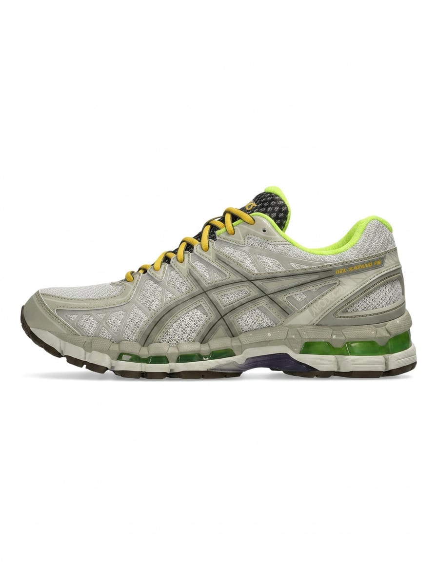 Asics Bodega X Gel Kayano 20 男士休闲运动鞋，米白色网眼鞋面，搭配翡翠绿凝胶缓震和荧光绿点缀 1203A621-201 - 綠色桉樹 - 查看 1