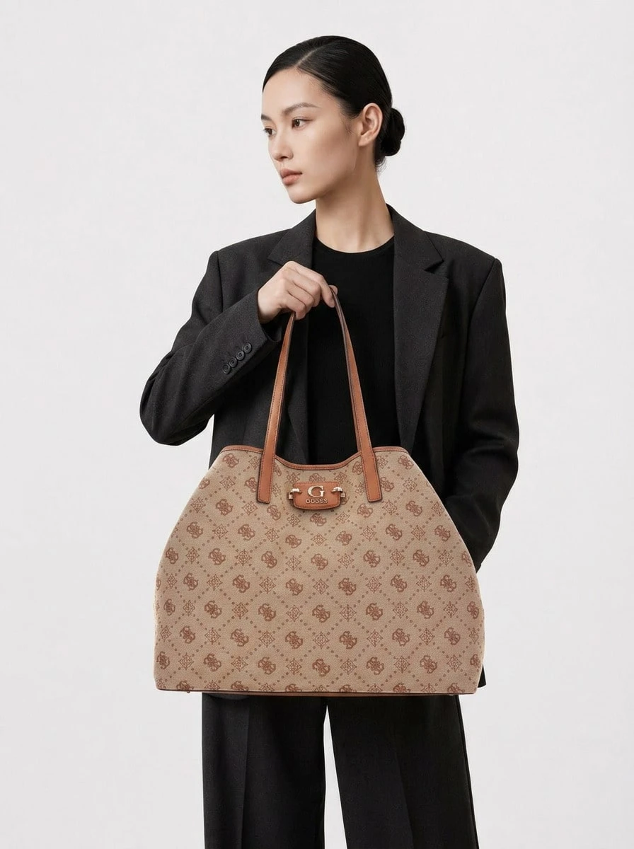 Guess Women's Durable Zippered Spacious Sports Shopping Commuting Brown HWJP9654240-LTL - Beige - View 1