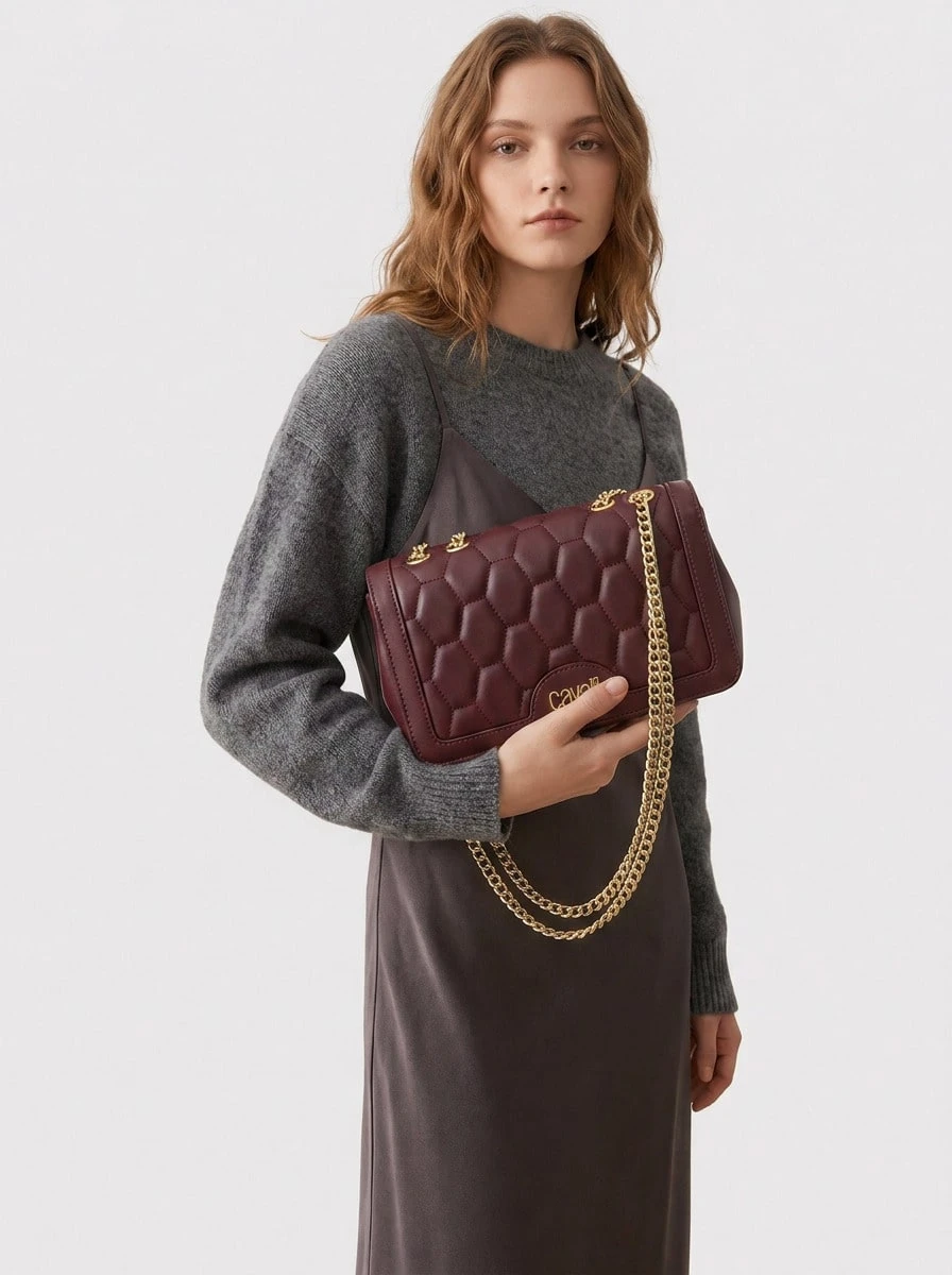 Cavalli Class Women's Adjustable Strap Multi-Pocket Sturdy Shopping Commuting Daily Burgundy CCHB0195-400 - Bungundy - View 1