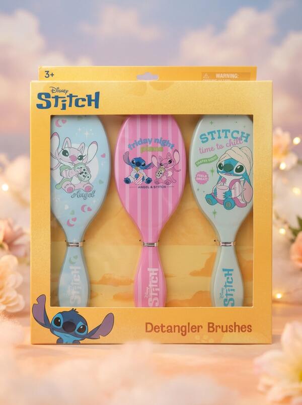 Stitch 3 Pcs 3-Piece Hair Brush Box Set – Complete Brush Collection In Decorative Gift Box, Gentle On All Hair Types, Stitch Fan Gift
