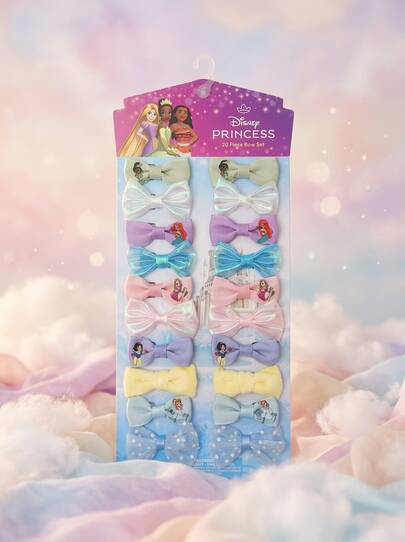 Disney 20 Pack Hair Bow – Cute Ribbon Hair Bow With Secure Clip Closure, Non-Slip Hold, Princess Fan Gift, Back To School Outfits