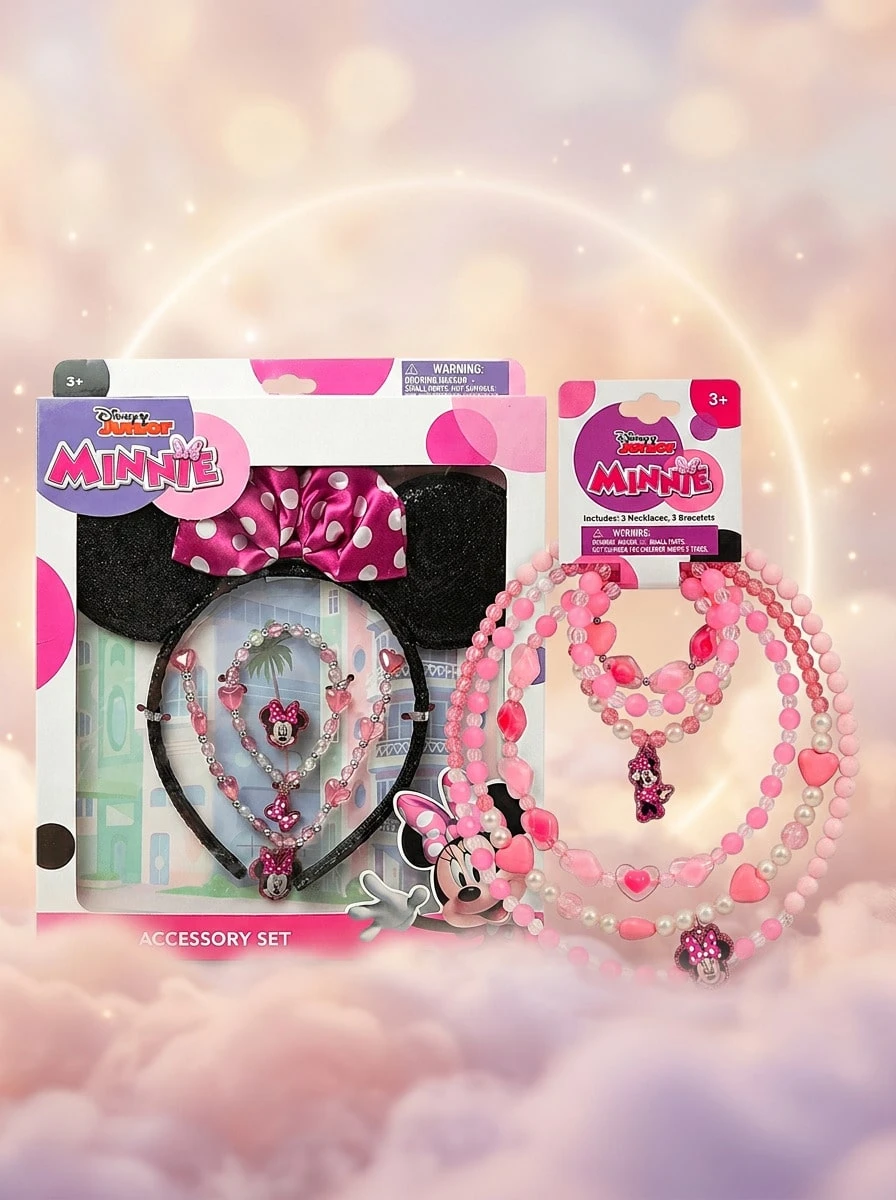 Minnie Mouse [組合省錢] 迪士尼米妮頭帶項鍊手鍊禮盒組 & 3件組串珠手鍊項鍊套裝組合 – 耐用兒童材質、易於佩戴、服裝配件、兒童珠寶、適合兒童的完美禮物、米妮粉絲禮物、生日派對與度假贈品 - 彩色 - 查看 1