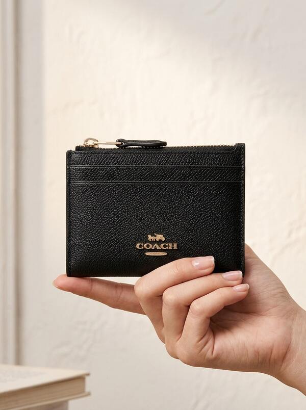 Coach Authentic Signature Women's Leather Mini Skinny ID Case Black 88250IMBLK | Gold Hardware Slim Card Holder ID Window Signature Canvas Leather Office Work Commute Travel Daily Use Elegant Luxury Designer Premium Gift For Her - Luxury Mother's Day Gift - Authentic Card Case For Mom - Spring Present