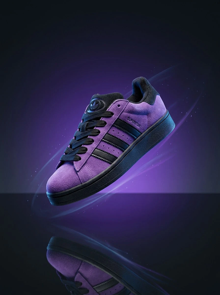 Adidas Campus Hi OG 女款運動鞋,輕量透氣緩震,日常休閒,白色 JR5779 - 紫色和黑色 - 查看 1