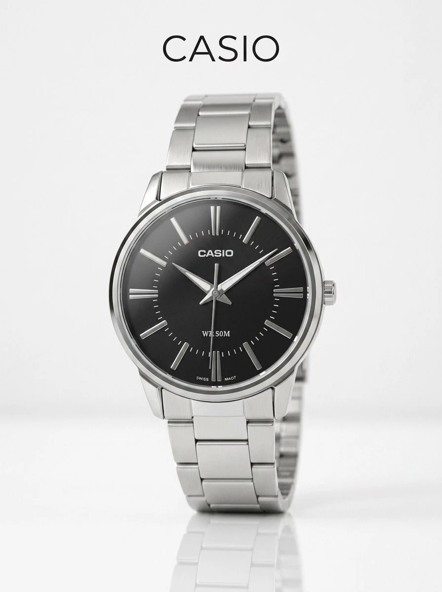 Casio Enticer Men's Analog Quartz Watch Minimalist Black Dial Silver Stainless Steel 50M Water Resistant Luminous Business Watches For Men MTP-1303D-1AVDF - Black - View 1